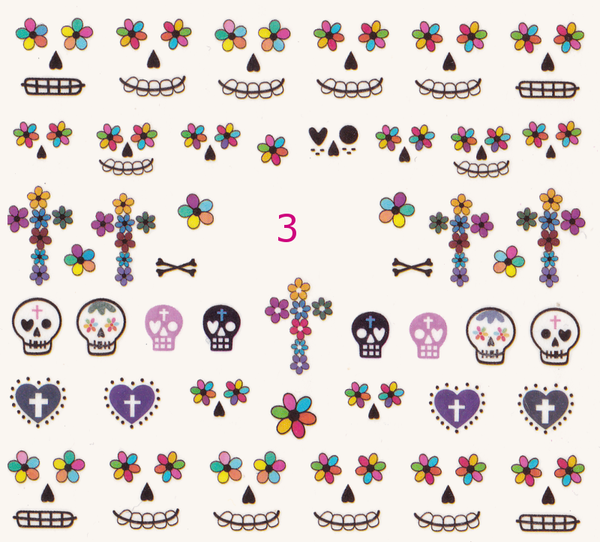 Glow in the dark Sugar Skulls Water Decals