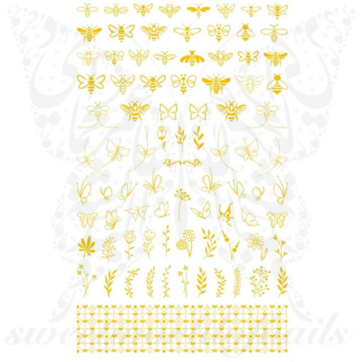 Gold bees Flowers Nail Art Stickers