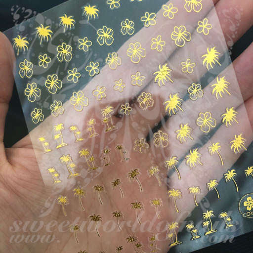 Gold Flower Palm tree Nail Art Stickers