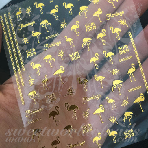 Gold Flamingo Nail Art Stickers