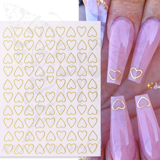 Hollow Gold Hearts Nail Stickers