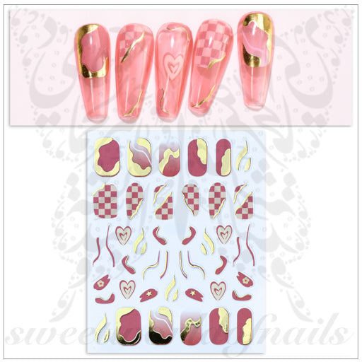 Gold Pink Check Nail Stickers