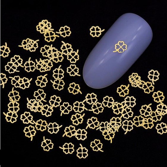 Thin Gold Metallic Clover Nail Charms