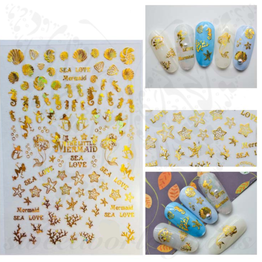Gold Shells Mermaid Nail Art Stickers
