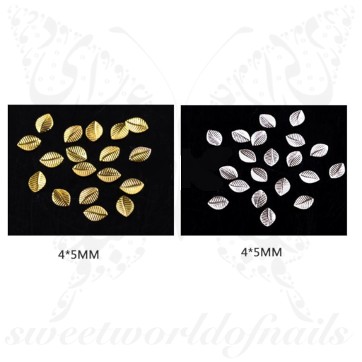 3D Gold Silver Metallic Leaves Nail Charms 