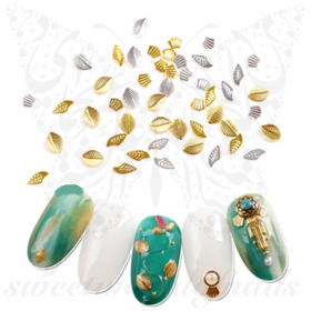 3D Gold Silver Metallic Leaves Nail Charms 