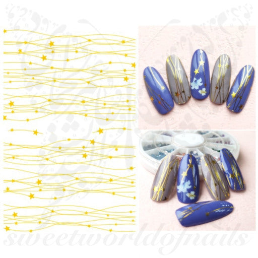 Gold Star Lines Nail Art Nail Stickers