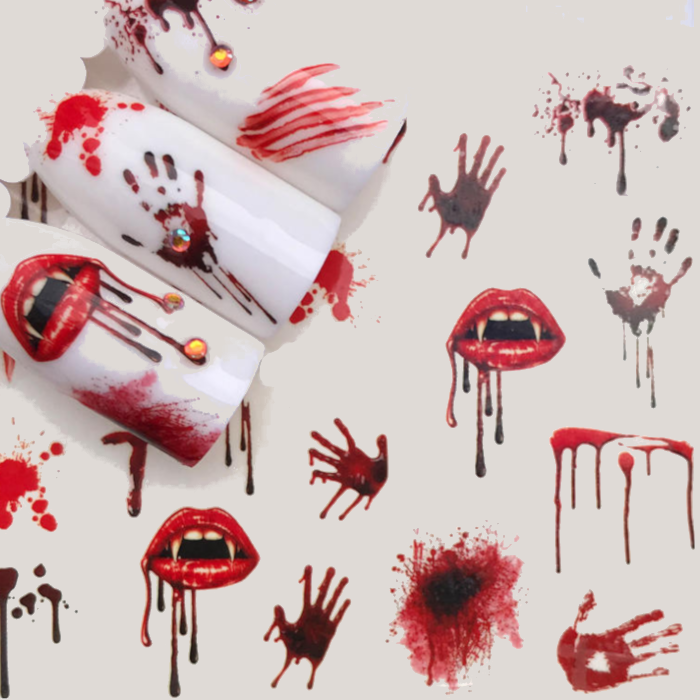 Halloween Nails Bloody Hands Mouth Water Decals