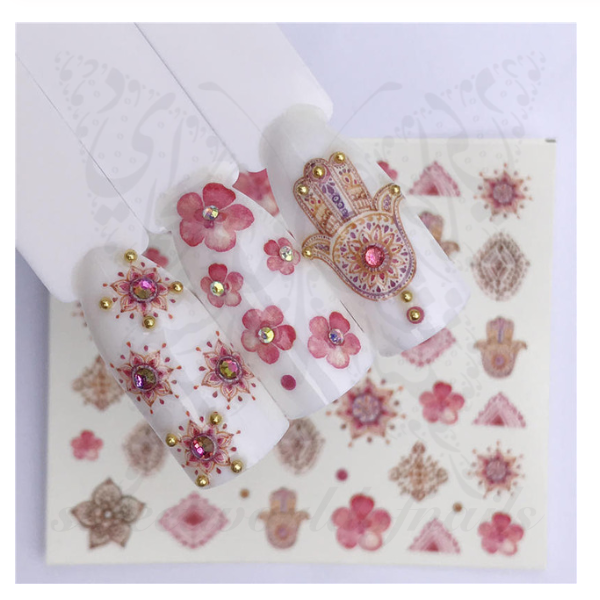 Pink Hamsa Flower Nail Art Water Decals