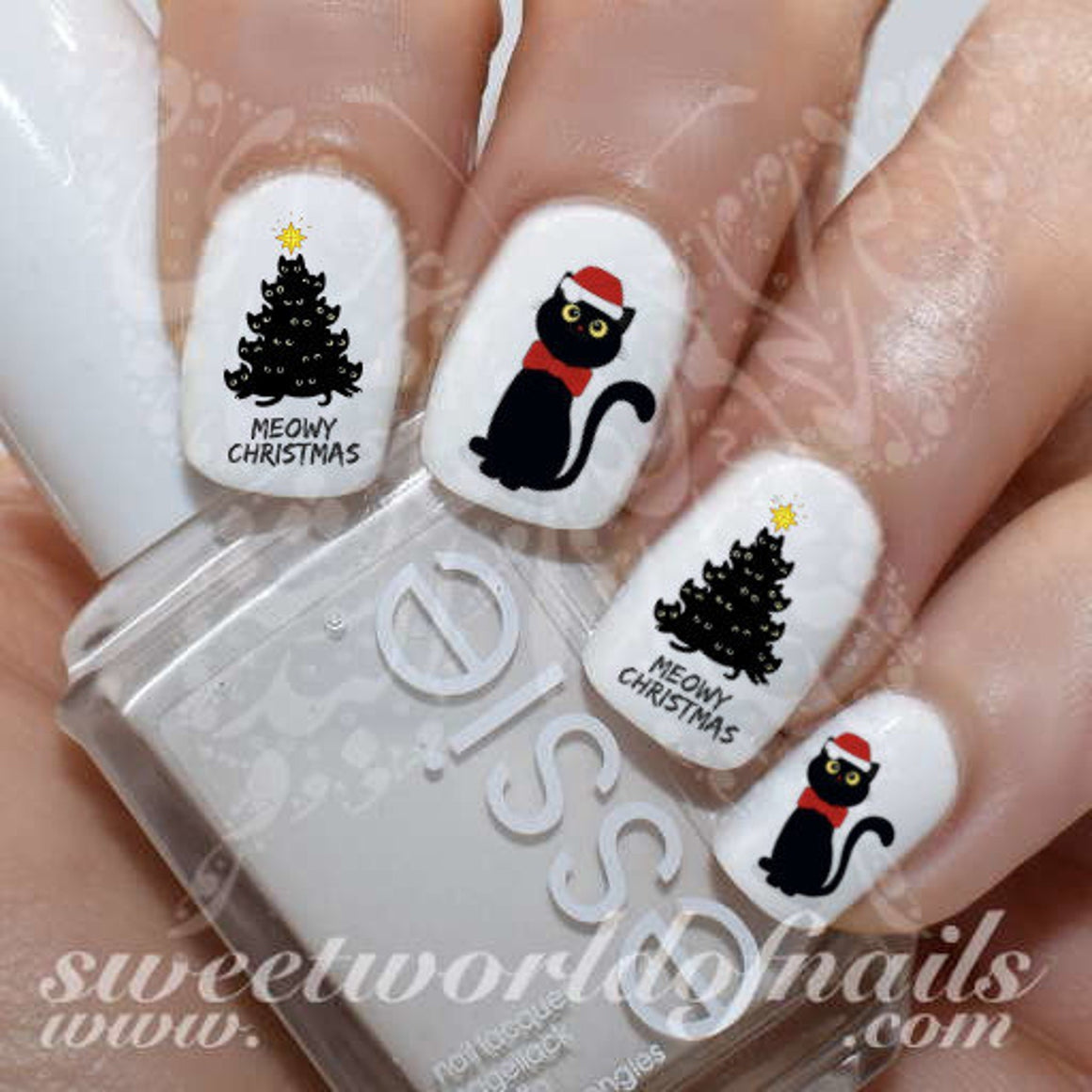 Meowy Christmas Nails Cat Nail Water Decals