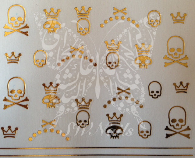 Golden Skulls Nail Art Water Decals Transfers Wraps