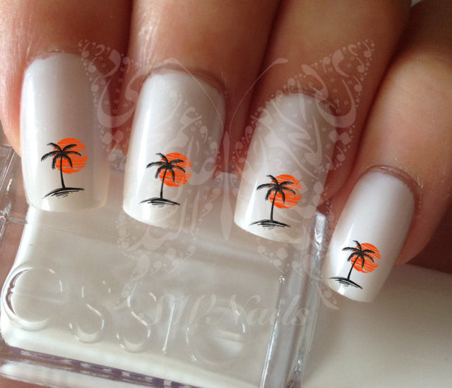 Nail Art Palm Tree Sunset Nail Water Decals Transfers Wraps Black Palm Tree