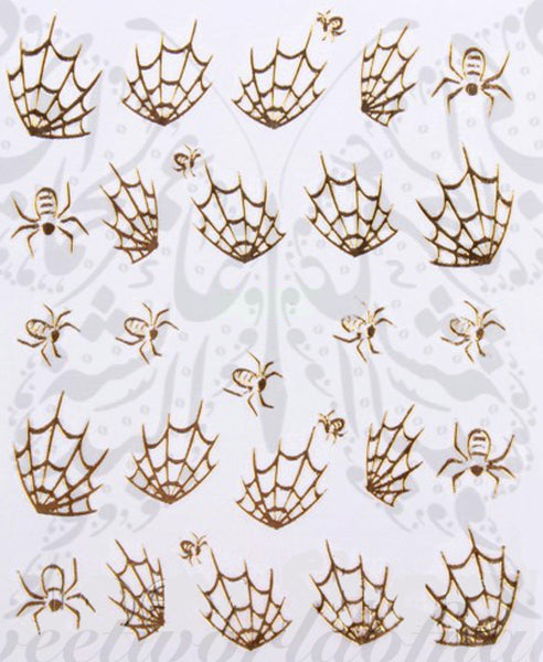 Halloween Nail Art Gold Spider Spider Web Nail Water Decals