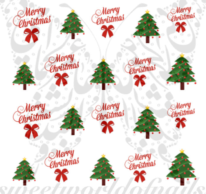 Merry Christmas Tree Nail Art Water Decals Nail Transfers Wraps