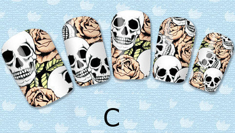 Skulls Nail Art Skulls and Flowers Nail Water Full Wraps 