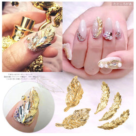 3D Gold Feather Nail Art Decoration Charm