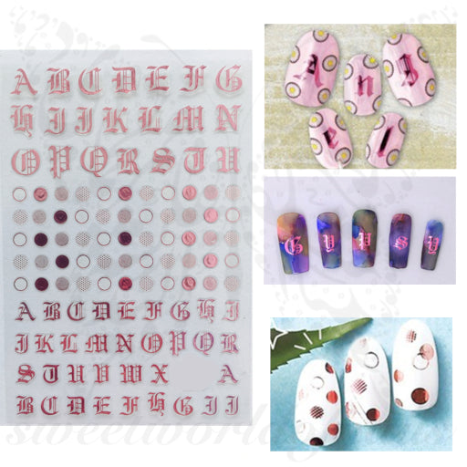 Metallic Old English Font Letters Nail Stickers