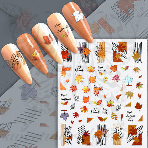 Metallic Autumn Leaves Nail Art Stickers