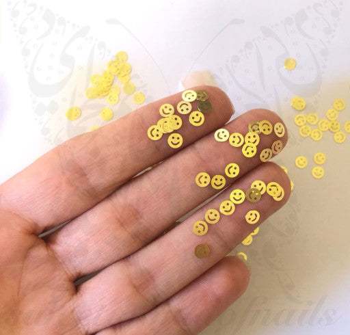 Thin Gold Metallic Smiley Face Nail Charms