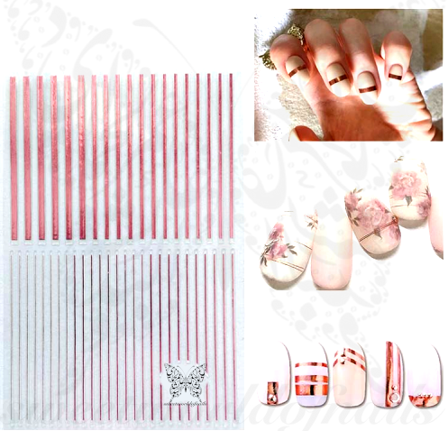 Metallic Pink Lines Nail Art Nail Stickers