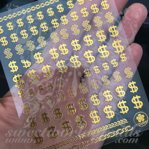 Money Dollar Sign Gold Nail Stickers