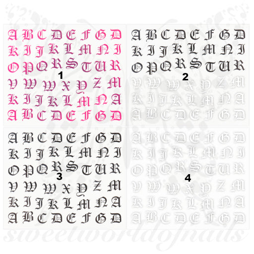 Old English Font Nail Art Water Decals