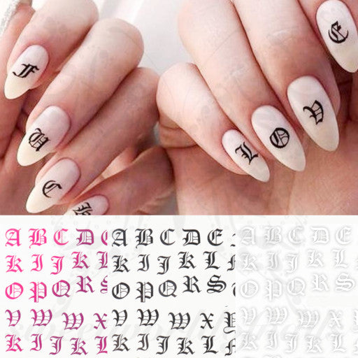 Old English Font Nail Art Water Decals