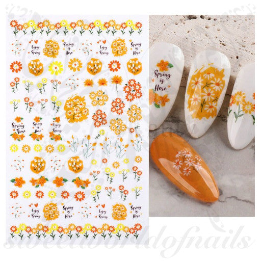 Orange Spring Flowers Nail Stickers