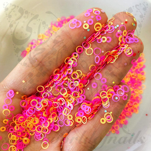 Orange Pink Round Confetti Nail Glitter