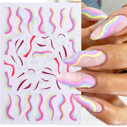 colorful line nail designs