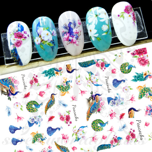 Peacock nail art stickers