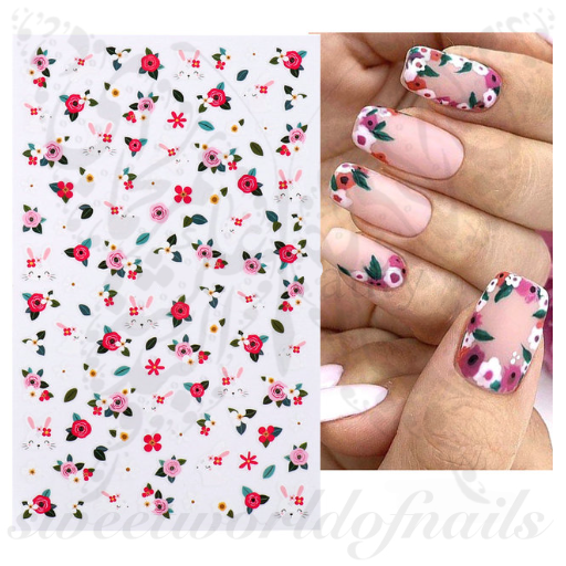 Spring Flowers Bunny Nail Art Stickers