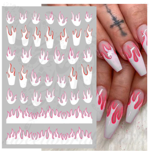 Pink White Flames Nail Art Stickers