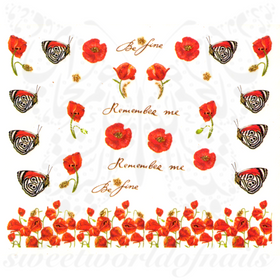 Poppy Flower Nails Glitter Butterfly Water Decals 