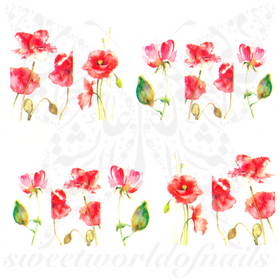 Poppy Flower Nail Water Decals Full Wraps