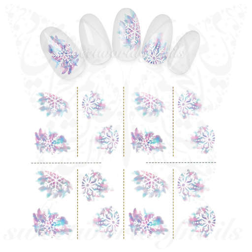 Christmas Nails Purple White Snowflakes Water Decals