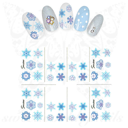 Christmas Nails Purple Blue Snowflakes Water Decals 