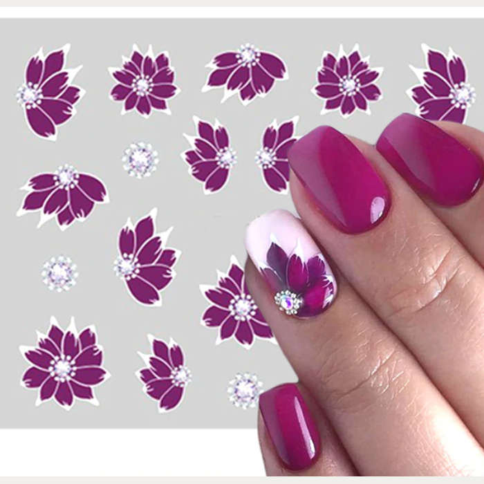 Purple White Flowers Nail Water Decals 