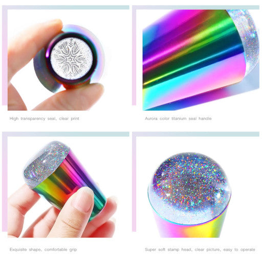 Rainbow Glittery Silicone  Nail Art Stamper & Scraper /1 set