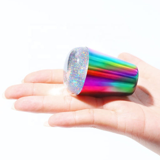 Rainbow Glittery Silicone  Nail Art Stamper & Scraper /1 set