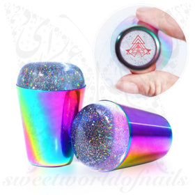 Rainbow Glittery Silicone  Nail Art Stamper & Scraper /1 set