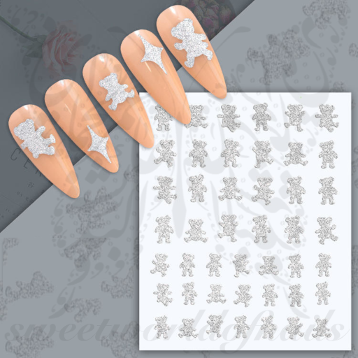 Silver Glitter Bear Nail Art Stickers