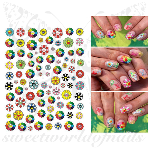 Smiley Face Flower Nail Stickers