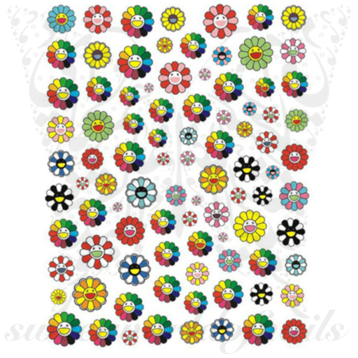 Smiley Face Flower Nail Stickers