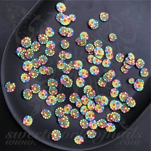 Smiley Flower polymer clay cane Fimo slices Nail Art