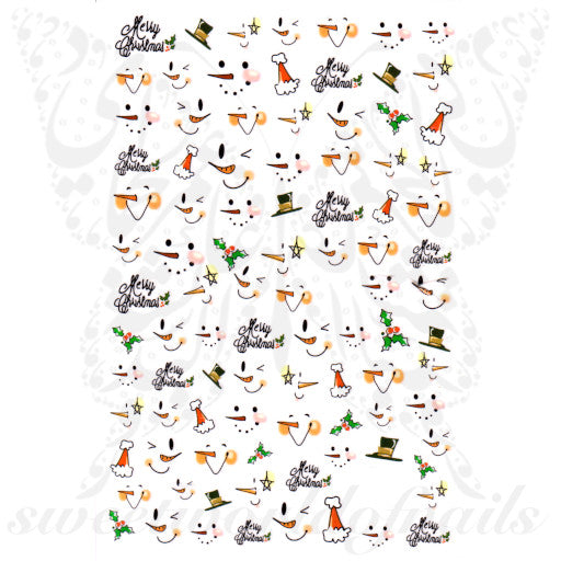 Christmas Nails Snowman Face Nail Stickers
