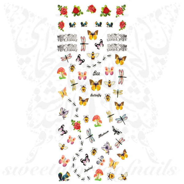 Spring Nail Art Flowers and butterflies Water Decals