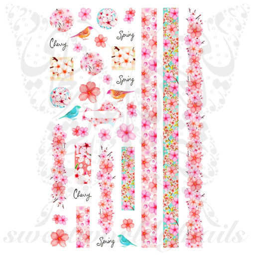 Spring Pink Flower Nail Art Stickers