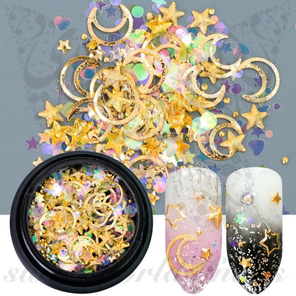 3D Gold Moon Star Nail Art Decoration Mix