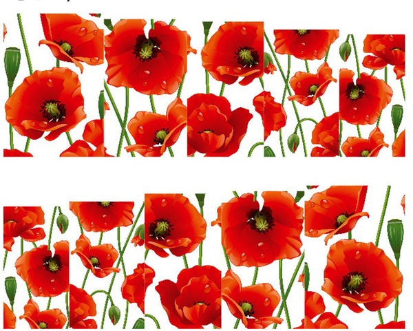 Poppy Flower Nail Water Decals Transfers Wraps